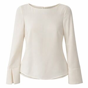 H&M Off-White/Ivory Lined Long Sleeve Blouse Neutral Minimalist Career Size O